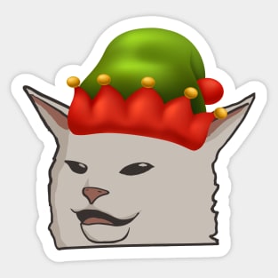 funny Woman Yelling at a Cat meme Confused Cat at Dinner Table cat Christmas edition Sticker